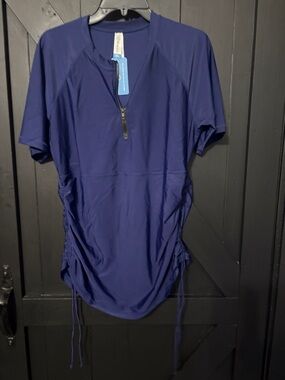 Women’s Short-Sleeve Navy Swim Tunic with Zip - Brand: